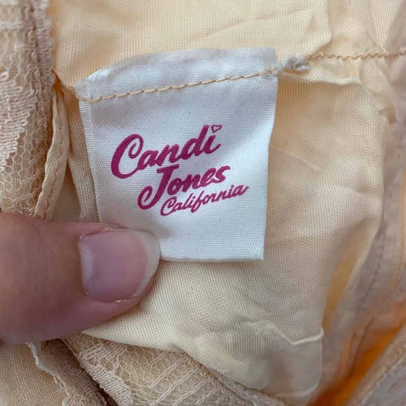 Vintage Candi Jones California Pale Peach Boho Lace Pleated Dress - Picture 5 of 8